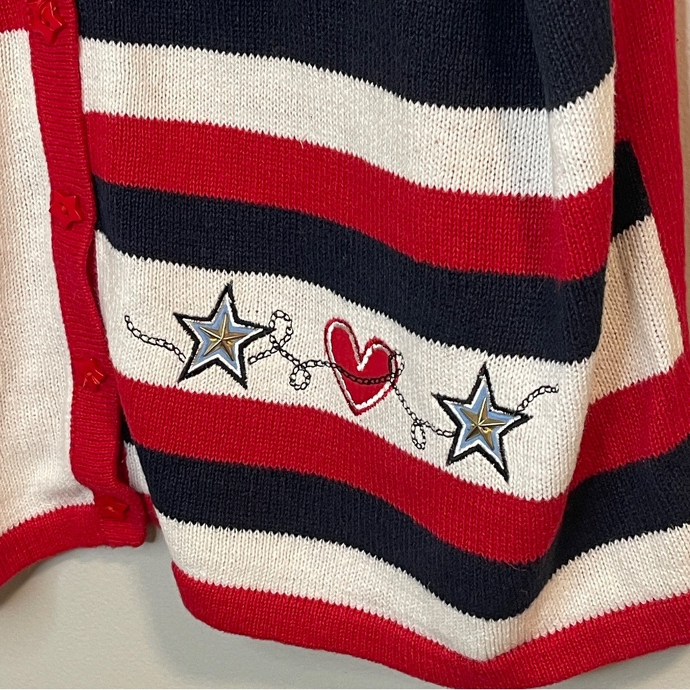 Patriotic embroidered Stripes Stars Hearts Cardigan with Star Buttons - Picture 4 of 6